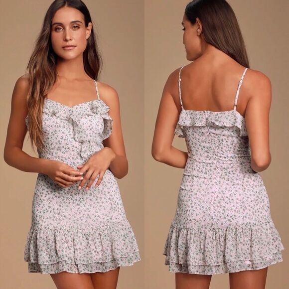 Lulu’s Pink Sing Sweetly Floral Print Mini Dress Size Small - Picture 1 of 8